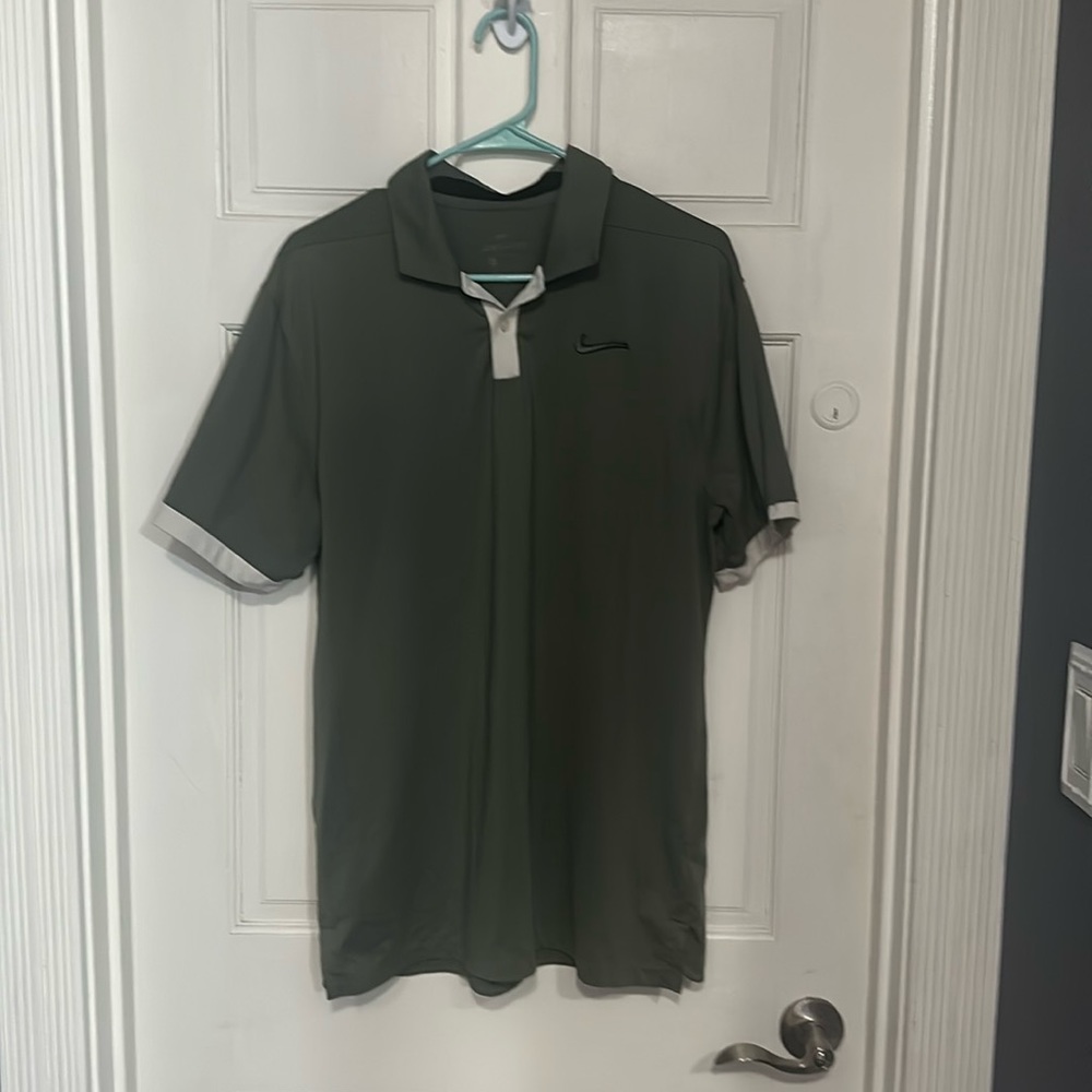 Nike Dri Fit Men Large Black Pattern Short Sleeve Golf Polo Shirt